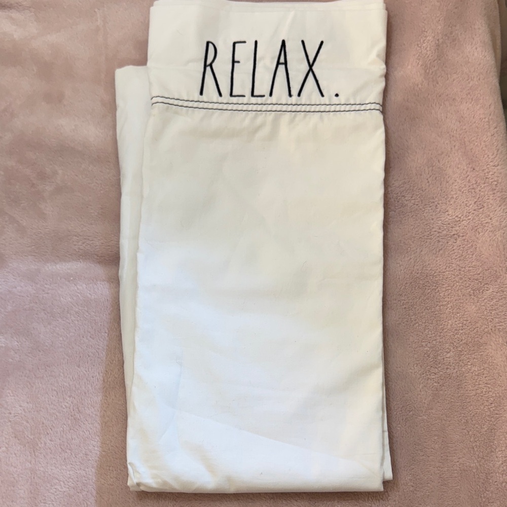 Rae Dunn Relax White Pillowcase Standard‎ Size Black Lettering Farmhouse Decor